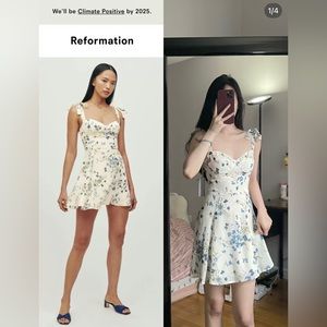 Reformation Cream Floral Mini Dress with Blue Flowers